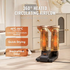 Foldable 2-Tube Shoe Dryer Boot Dryer with Heat Blower Black & Orange