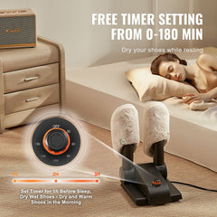 Foldable 2-Tube Shoe Dryer Boot Dryer with Heat Blower Black & Orange