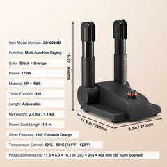 Foldable 2-Tube Shoe Dryer Boot Dryer with Heat Blower Black & Orange