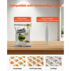 Continuous Sealing Machine, 8-12 mm Seal Width, Automatic Continuous Band Sealer with Digital Temperature Control, Automatic Shutdown, Portable Heat Sealing Machine for 0.06-0.2 mm Plastic Bags