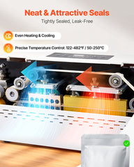 Continuous Sealing Machine, 8-12 mm Seal Width, Automatic Continuous Band Sealer with Digital Temperature Control, Automatic Shutdown, Portable Heat Sealing Machine for 0.06-0.2 mm Plastic Bags
