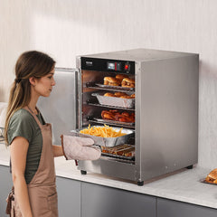 Hot Box Food Warmer, 5-Tier Concession Warmer with Water Tray, 5 Pans, Single-door and Adjustable Shelves, Stainless Steel Food Warmer Cabinet, Ideal for Storing Pizza, Chicken, Restaurant