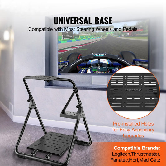 Foldable Racing Steering Wheel Stand, Height Adjustable Universal Base Compatible with Logitech & Thrustmaster Racing Wheel and Pedal, Heavy-duty Frame Standard GT/Formula Seating Portable
