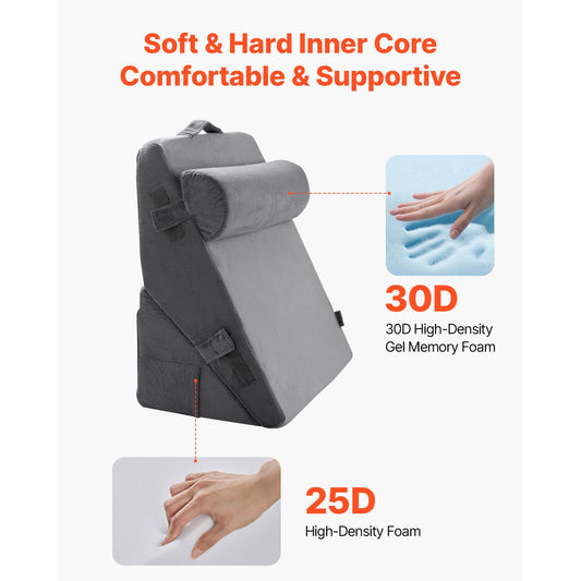Bed Wedge Pillow for Sleeping, 3 Pcs Adjustable Orthopedic Bed Wedge Set, with Washable Cover & Foam Support, Post Surgery Pillow for Acid Reflux, Back Pain, Snoring Relief & GERD, Dark Grey
