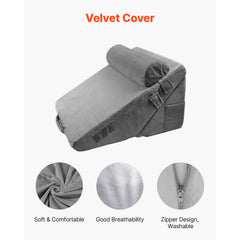 Bed Wedge Pillow for Sleeping, 3 Pcs Adjustable Orthopedic Bed Wedge Set, with Washable Cover & Foam Support, Post Surgery Pillow for Acid Reflux, Back Pain, Snoring Relief & GERD, Dark Grey