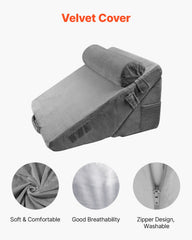 Bed Wedge Pillow for Sleeping, 3 Pcs Adjustable Orthopedic Bed Wedge Set, with Washable Cover & Foam Support, Post Surgery Pillow for Acid Reflux, Back Pain, Snoring Relief & GERD, Dark Grey