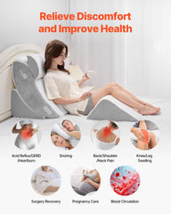 Wedge Pillow for Sleeping, 4 Pcs Adjustable Orthopedic Bed Wedge Set, Support Leg Neck Shoulder, Post Surgery Pillow for Back Pain, Acid Reflux, Snoring Relief, Sitting up in Bed, White/Grey