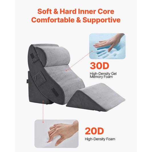 Wedge Pillow for Sleeping, 4 Pcs Adjustable Orthopedic Bed Wedge Set, Support Leg Neck Shoulder, Post Surgery Pillow for Back Pain, Acid Reflux, Snoring Relief, Sitting up in Bed, Dark Grey