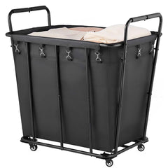 Laundry Cart, Rolling Grocery Utility Cart with Waterproof Liner & Swivel Wheels, 118 KG Large Load Capacity, Heavy Duty Shopping Basket for Laundry, Shopping, Camping, Grocery, Luggage, Black