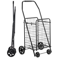 Shopping Cart, Folding Grocery Utility Cart with Swivel Wheels, 40.8 kg Large Load Capacity, Heavy Duty Rolling Laundry Basket Butler for Laundry, Shopping, Camping, Grocery, Luggage, Black