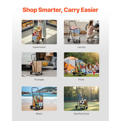 Shopping Cart, Folding Grocery Utility Cart with Swivel Wheels, 40.8 kg Large Load Capacity, Heavy Duty Rolling Laundry Basket Butler for Laundry, Shopping, Camping, Grocery, Luggage, Black