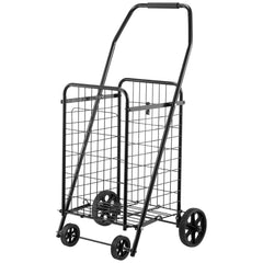 Shopping Cart, Folding Grocery Utility Cart with Swivel Wheels, 40.8 kg Large Load Capacity, Heavy Duty Rolling Laundry Basket Butler for Laundry, Shopping, Camping, Grocery, Luggage, Black