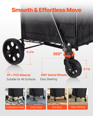 Shopping Cart, Folding Grocery Utility Cart with Dual Baskets, Waterproof Liner & Wheels, 45 KG Large Load Capacity, Heavy Duty Laundry Basket for Laundry, Shopping, Camping, Grocery, Luggage