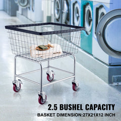 Wire Laundry Cart Wire Laundry Basket 2.8 Bushel Heavy Duty w/ 4'' Wheels