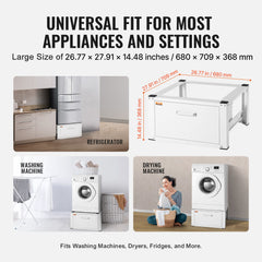 Laundry Pedestal 686mmmW x 366mmH, Washer And Dryer Base Stand Platform Universal Fit 299kg Capacity, Heavy Duty Multi-Functional Base for Washing Machine with Drawer & Rich Accessories