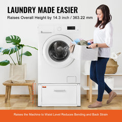 Laundry Pedestal 686mmmW x 366mmH, Washer And Dryer Base Stand Platform Universal Fit 299kg Capacity, Heavy Duty Multi-Functional Base for Washing Machine with Drawer & Rich Accessories