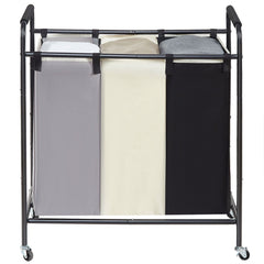 3-Section Laundry Basket, Heavy Duty Laundry Hamper Storage Organizer, Laundry Sorter Cart with Heavy Duty Lockable Wheels for Dirty Clothes in Laundry Room Bedroom