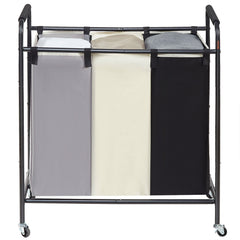 3-Section Laundry Basket, Heavy Duty Laundry Hamper Storage Organizer, Laundry Sorter Cart with Heavy Duty Lockable Wheels for Dirty Clothes in Laundry Room Bedroom
