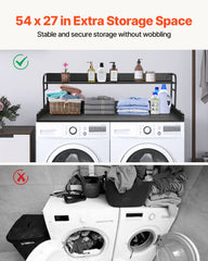 Washer Dryer Countertop with Shelf 54"x27" Wooden Washer Dryer Cover Black