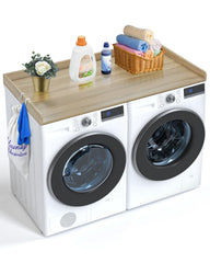 Washer Dryer Countertop, 54" x 27" Wooden Washer and Dryer Countertop, Water-Resistant Laundry Machine Topper Cover with Anti-Slip Pads, for Laundry Room Organization and Storage, Oak
