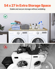 Washer Dryer Countertop, 54" x 27" Wooden Washer and Dryer Countertop, Water-Resistant Laundry Machine Topper Cover with Anti-Slip Pads, for Laundry Room Organization and Storage, Oak