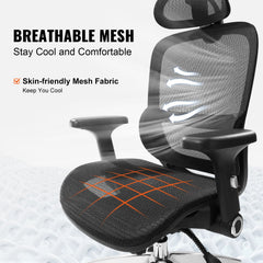 Mesh Office Chair, Adjustable High Back Desk Chair with Mesh Seat, Angle and Height Adjustable Home Office Chair with Lumbar and Head Support, Swivel Computer Task Chair