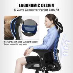 Mesh Office Chair, Adjustable High Back Desk Chair with Mesh Seat, Angle and Height Adjustable Home Office Chair with Lumbar and Head Support, Swivel Computer Task Chair