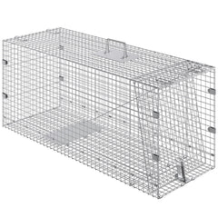 Live Animal Cage Trap, 50" x 20" x 26" Humane Cat Trap Galvanized Iron, Folding Animal Trap with Handle for Stray Dogs, Armadillos, Raccoons, Marmots, Foxes