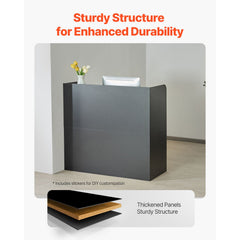 Reception Desk, 1200 x 480 x 1100 mm Rectangular Front Counter Table, Office Reception Counter with Lockable Drawer and Storage Cabinet, for Checkout, Lobby, Beauty Salon and Office, Black