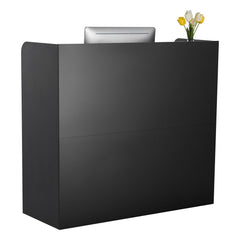 Reception Desk, 1200 x 480 x 1100 mm Rectangular Front Counter Table, Office Reception Counter with Lockable Drawer and Storage Cabinet, for Checkout, Lobby, Beauty Salon and Office, Black