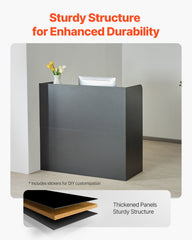 Reception Desk, 1200 x 480 x 1100 mm Rectangular Front Counter Table, Office Reception Counter with Lockable Drawer and Storage Cabinet, for Checkout, Lobby, Beauty Salon and Office, Black