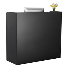 Reception Desk, 1200 x 480 x 1100 mm Rectangular Front Counter Table, Office Reception Counter with Lockable Drawer and Storage Cabinet, for Checkout, Lobby, Beauty Salon and Office, Black