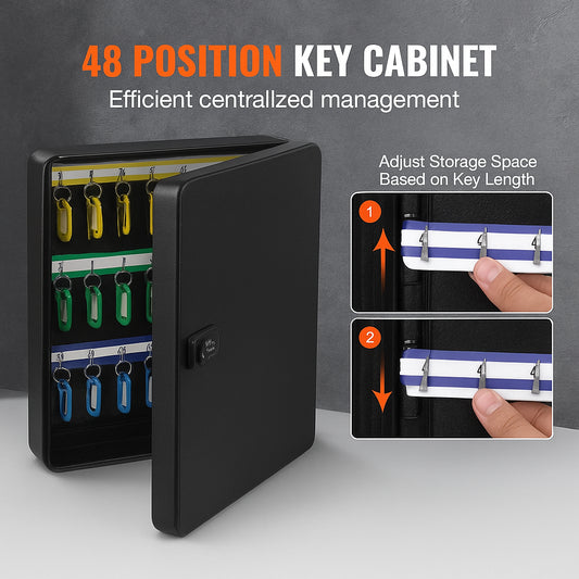 48-Key Cabinet, Key Safe with Combination & Key Lock, Digital Security Storage Box Steel Key Organizer with Adjustable Racks, 48 pcs Colorful Key Tags and A Record Card for School, Office, Hotel