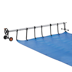 Pool Cover Reel, Aluminum Solar Cover Reel 14 ft, Inground Swimming Pool Cover Reel Set with Rubber Wheels and Sandbags, Fits for 3-14 ft Width Swimming Pools