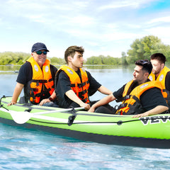 VEVOR Inflatable Boat, 4-Person Inflatable Fishing Boat, Strong PVC Portable Boat Raft Kayak, 1158mm Aluminum Oars, High-Output Pump, Fishing Rod Holders, and 2 Seats, 1100 lb Capacity for Adults Kids