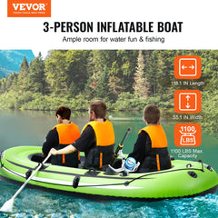 VEVOR Inflatable Boat, 5-Person Inflatable Fishing Boat, PVC Portable Boat Raft Kayak, 1158 mm Aluminum Oars, High-Output Pump, Fishing Rod Holders, and 2 Seats, 1100 lb Capacity for Adults, Kids