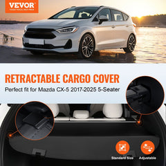 Retractable Cargo Cover for Mazda, Upgraded Waterproof Trunk Cover Security Shield Shade for Mazda CX-5 2017-2025 5-Seater, UV Resistant Rear Trunk Cover, Aluminum Alloy & PVC Leather Texture