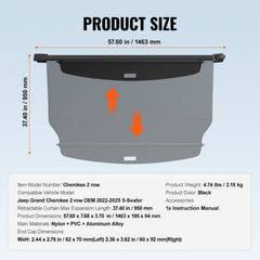 Retractable Cargo Cover for Jeep Grand Cherokee 2 Row 2022-2024 OEM Design