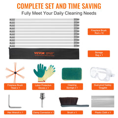 10 m Chimney Sweep Kit, w/ 10 Reinforced Nylon Flexible Rods, Ergonomic Chimney Cleaning Brush, 360-Degree Brush Chimney Cleaner, Rich Accessories for Fireplace Flue Home Use Fits most Pipes