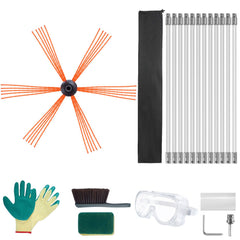 12 m Chimney Sweep Kit, w/ 12 Reinforced Nylon Flexible Rods, Ergonomic Chimney Cleaning Brush, 360-Degree Brush Chimney Cleaner, Rich Accessories for Fireplace Flue Home Use Fits most Pipes
