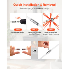 Chimney Sweep Kit, 8m Maximum Extendable Length Chimney Brush, Chimneys Cleaning Kit with Bristle Replacements & Goggles, 90° Bendable Fireplace Cleaning Tool, for Square, Rectangle Chimneys