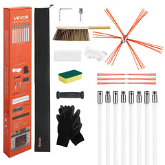 Chimney Sweep Kit, 8m Maximum Extendable Length Chimney Brush, Chimneys Cleaning Kit with Bristle Replacements & Goggles, 90° Bendable Fireplace Cleaning Tool, for Square, Rectangle Chimneys