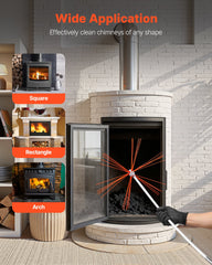 Chimney Sweep Kit, 9m Maximum Extendable Length Chimney Sweep, Chimneys Cleaning Kit with Bristle Replacements & Goggles, 90° Bendable Fireplace Cleaning Tool, for Square, Rectangle Chimneys