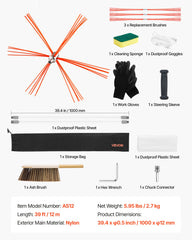 Chimney Sweep Kit, 12m Maximum Extendable Length Chimney Sweep, Chimneys Cleaning Kit with Bristle Replacements & Goggles, 90° Bendable Fireplace Cleaning Tool, for Square, Rectangle Chimneys