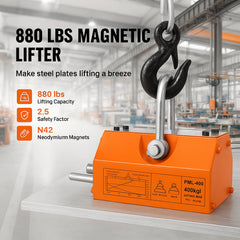 Magnetic Lifter, 400 kg/880 lbs Pulling Capacity, 2.5 Safety Factor, Neodymium & Steel, Lifting Magnet with Release, Permanent Lift Magnets, Heavy Duty Magnet for Hoist, Shop Crane, Block, Board