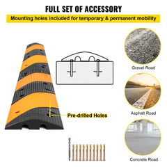 Rubber Speed Bump, 2 Pack 2 Channel Speed Bump Hump, 42\" Long Modular Speed Bump Rated 22000 LBS Load Capacity, 40.2 x 11.8 x 2.4 inch Garage Speed Bump for Asphalt Concrete Gravel Driveway