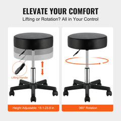 Rolling Stools with Wheels, 400 LBS Weight Capacity Adjustable Height Stool with Ultra-Thick Seat Cushion, Swivel Stools Chair for Salon, Bar, Home, Office, Tatoo, Medical, Massage, Black