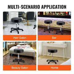 Rolling Stools with Wheels, 400 LBS Weight Capacity Adjustable Height Stool with Ultra-Thick Seat Cushion, Swivel Stools Chair for Salon, Bar, Home, Office, Tatoo, Medical, Massage, Black