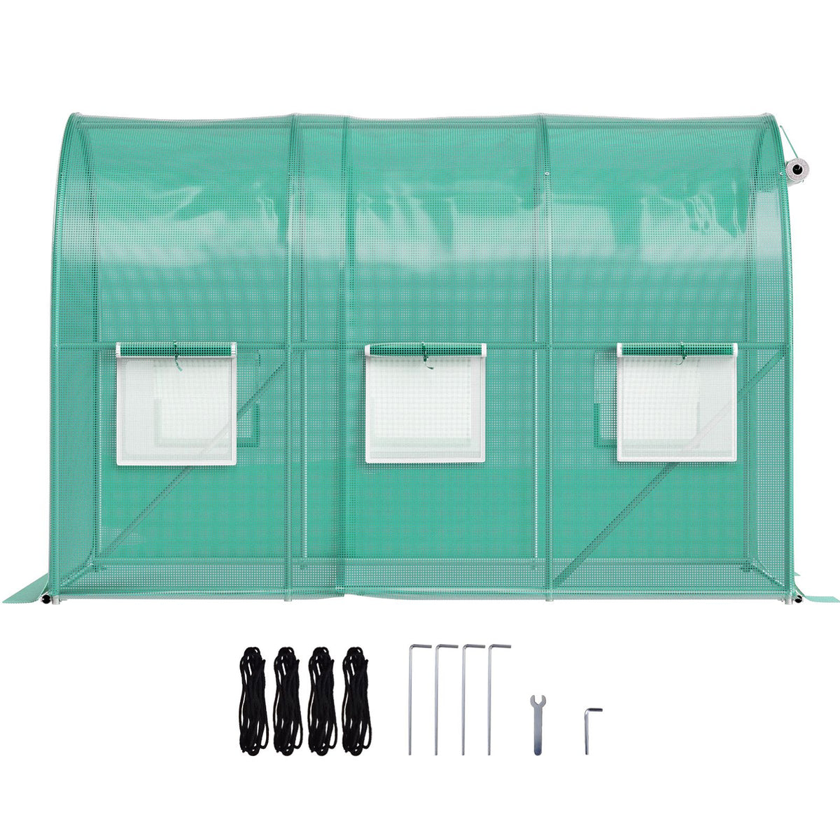 Walk-in Tunnel Greenhouse, 3 x 2 x 2 m, Portable Plant Hot House with Galvanised Steel Frame, 1 Top Bar, Diagonal Poles, Zipper Door and 6 Roll-Up Windows, Green