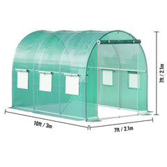 Walk-in Tunnel Greenhouse, 3 x 2 x 2 m, Portable Plant Hot House with Galvanised Steel Frame, 1 Top Bar, Diagonal Poles, Zipper Door and 6 Roll-Up Windows, Green